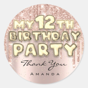 Sweet12. Geburtstagsparty Glitzer Tropfen Rose Runder Aufkleber