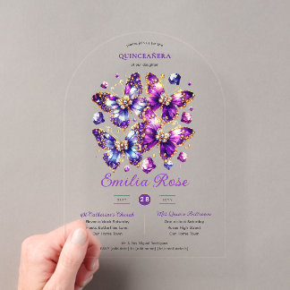 Sweet15 Butterflies QUINCEANERA Lila Blue Gold Acryleinladungen