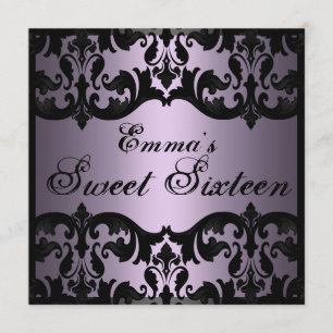 Sweet16 Lila Elegant Damask Geburtstag Einladung