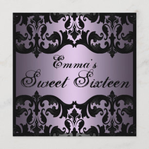 Sweet16 Lila Elegant Damast Geburtstagseinladung Einladung