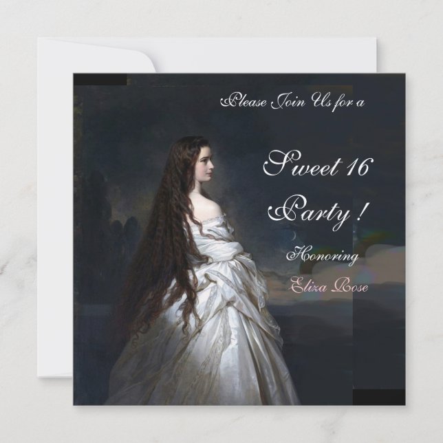 SWEET16 PARTY, ROT, SCHWARZ UND WEISS EINLADUNG (Vorderseite)