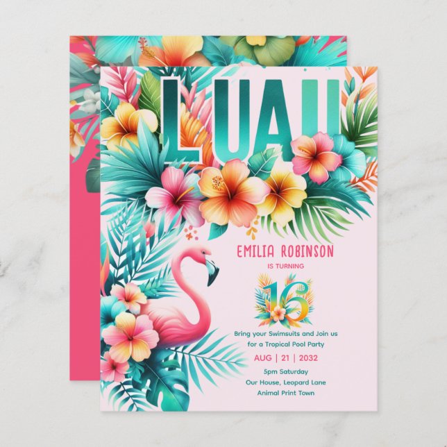 Sweet16 Tropical Luau Pool Party Girl's Birthday (Vorne/Hinten)