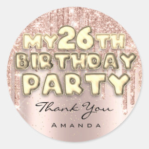 Sweet26. Geburtstagsparty Glitzer Tropfen Rose Runder Aufkleber