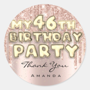 Sweet46. Geburtstagsparty Glitzer Tropfen Rose Runder Aufkleber