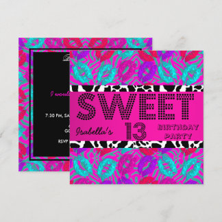 Sweet 13 13. Geburtstag Lippen Kuh Lila Pink Aquam Einladung