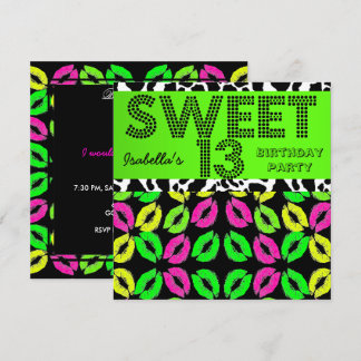 Sweet 13 13. Geburtstag Lippen Kuh Limon Pink Schw Einladung