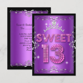 Sweet 13 13. Geburtstag Pink Lila Black Einladung