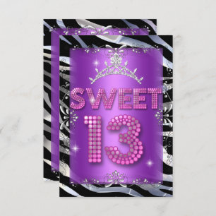 Sweet 13 13. Geburtstag Pink Lila Zebra Einladung