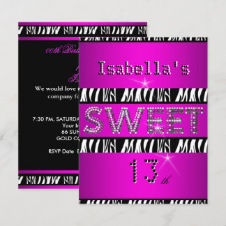 Sweet 13 13. Geburtstag Zebra Hot Pink Black Einladung