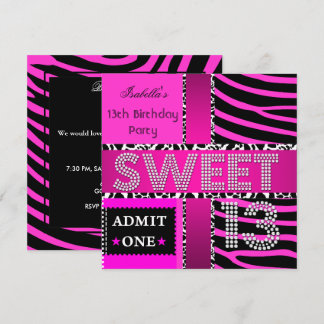 Sweet 13 13. Geburtstag Zebra Kuh Heissrosa Schwar Einladung