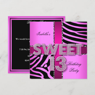 Sweet 13 13. Geburtstag Zebra Kuh Pink Schwarz Einladung