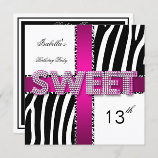 Sweet 13 13. Geburtstag Zebra Kuh Pink Schwarz-wei Einladung