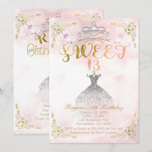SWEET 13 13. Prinzessin Pink Sparkle Geburtstagspa Einladung