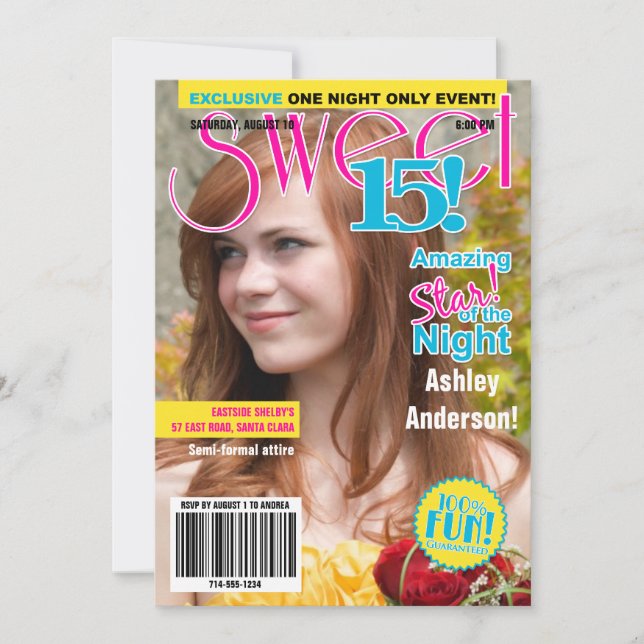 Sweet 15 Birthday Einladung Teen Fashion Magazine (Vorderseite)