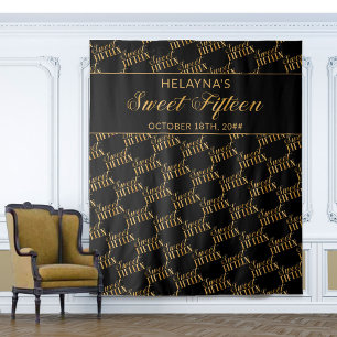 Sweet 15 Black and Gold Geburtstagsparty Hintergru Wandteppich
