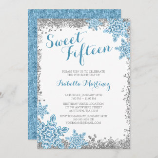 Sweet 15 Glam Winter Wonderland Silver Blue Einlad Einladung