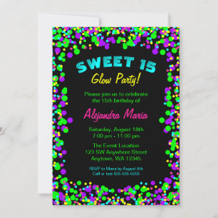 Sweet 15 Neon Glow Confetti Party Einladungen