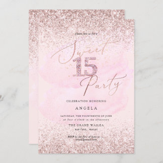 Sweet 15 Pink Diamond Glitzer Wasserfarbe Einladung