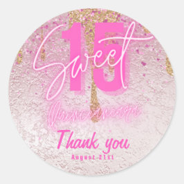 Sweet 15 Pink Glitzer Foil Quinceanera Rose Gold C Runder Aufkleber