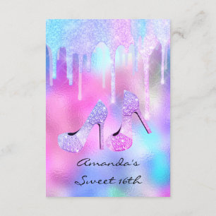 Sweet 16. 15. Tropfen Holographic Pink High Heels Einladung