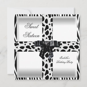 Sweet 16 16 16. Schwarz-weiß Zebra Giraffe Einladung