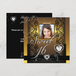 Sweet 16 16 . Geburtstag Gold Black Lace Foto Einladung