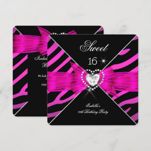 Sweet 16 16 . Geburtstag Hot Pink Black Zebra 2 Einladung