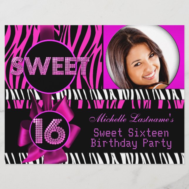 Sweet 16 16 . Geburtstag Hot Pink Zebra Foto (Vorderseite)