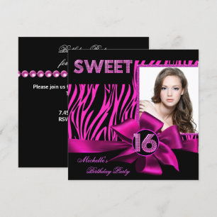 Sweet 16 16 . Geburtstag Hot Pink Zebra Foto Einladung