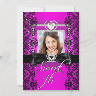 Sweet 16 16 . Geburtstag Pink Black Lace Foto Einladung
