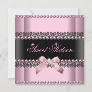 Sweet 16 16 . Geburtstag Pink Black Lace Pearl Einladung