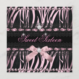 Sweet 16 16 . Geburtstag Pink Black Zebra Lace Einladung
