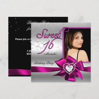 Sweet 16 16 . Geburtstag Pink Silver Foto Einladung