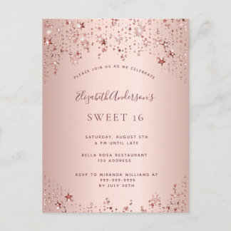 Sweet 16 16. Geburtstag Rose Goldstars Einladung Postkarte