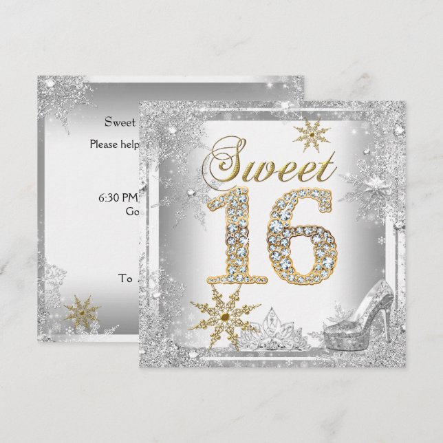 Sweet 16 16 . Geburtstag Silver White Einladung (Vorne/Hinten)
