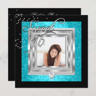 Sweet 16 16 . Geburtstag Türkis Schwarzes Foto Einladung