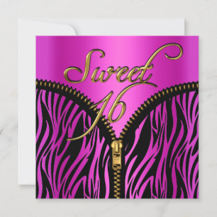 Sweet 16 16 . Geburtstag Zebra Hot Pink Gold Black Einladung