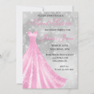 Sweet 16 16 Geburtstagsparty Pink Gown Dress Einladung