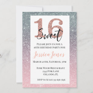 Sweet 16 16 Geburtstagsparty Rose Gold ombre Einladung