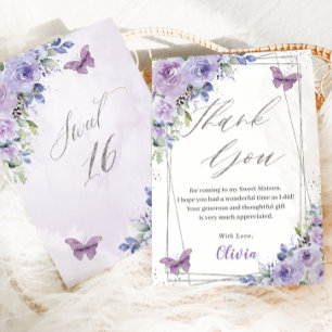 Sweet 16 16 Lila Lilac Floral Butterfliegen Dankeskarte
