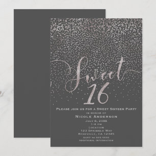 SWEET 16 16 Moderne Silver Gray Confetti Einladung