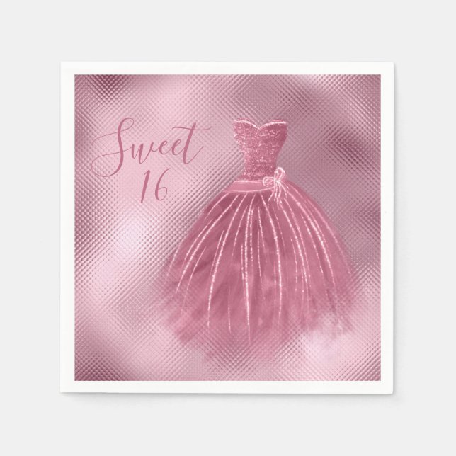 Sweet 16 16 Rosa Glitzer Kleid Elegantes Party Serviette (Vorderseite)