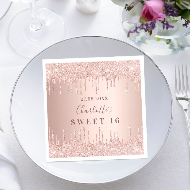 Sweet 16 16. Rose Gold Glitzer Monogramm Serviette (Von Creator hochgeladen)