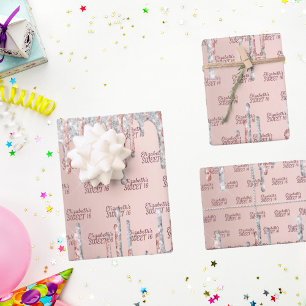 Sweet 16 16. Rose Gold Glitzer Tropfen Rosa Silber Geschenkpapier Set
