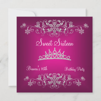 Sweet 16 16th Pink Silver Diamond Tiara Einladung