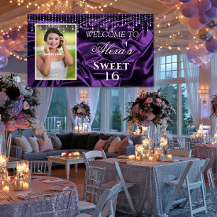 Sweet 16 Abschluss Purple Satin Diamant Schnüre Banner