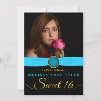 Sweet 16 Aqua Imitats Jewel Ribbon Foto Einladung
