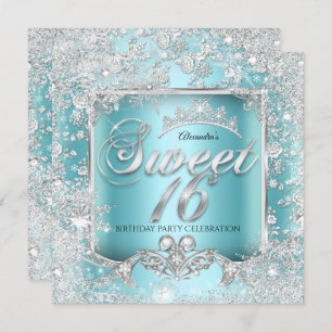 Sweet 16 Aquamarin Blue Silver Tiara Winter Wonder Einladung