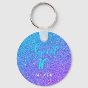 Sweet 16 Aquamarinen Lila Glitzer Ombre Personalis Schlüsselanhänger