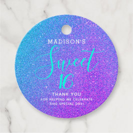 Sweet 16 Aquamariner Lila Glitzer Danke, Name Geschenkanhänger